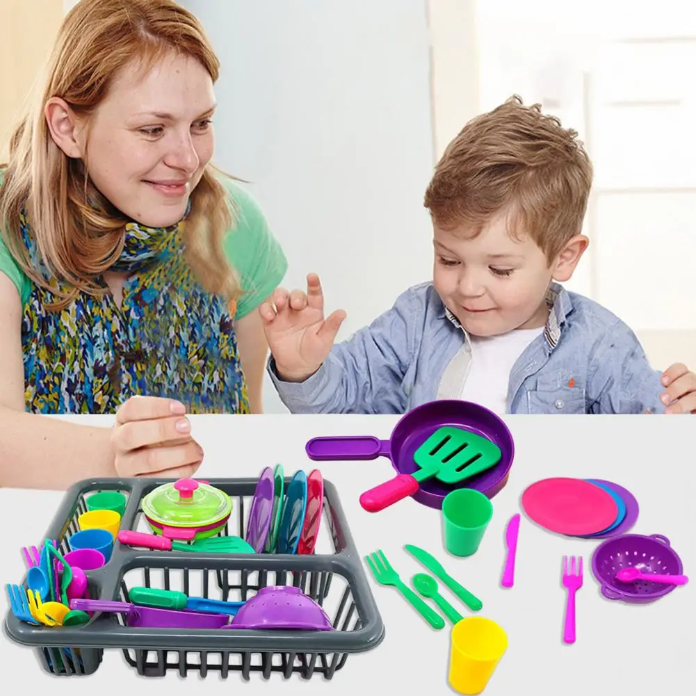 26点セット シミュレーション食器 ハウスキーピングおもちゃ ナイフ フォーク スプーン 皿 キッチン用品 ごっこ遊び 子供用 キッチン食器セット おもちゃ