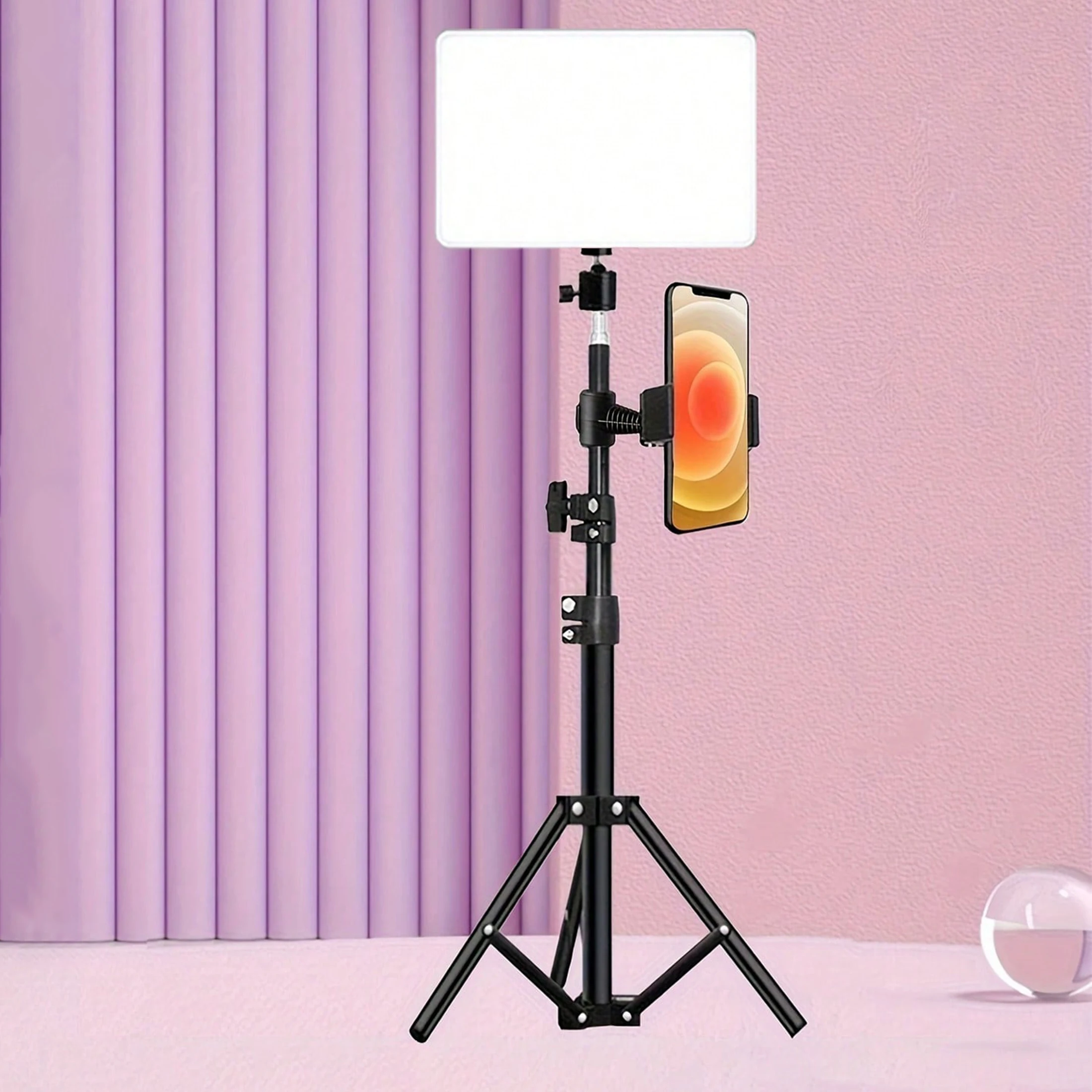 10 Inch Flat Panel Light with Cell Phone Placement and 1.1 Meter Stand Adjustable Triangle Stand