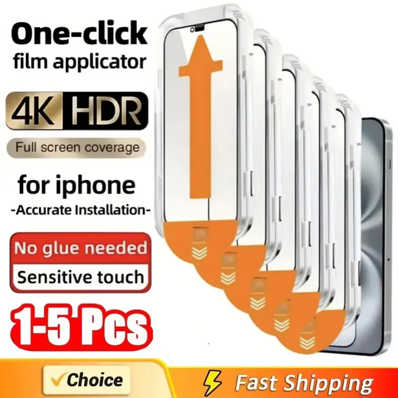 

8K Dust Free Installation Tempered Glass For iPhone 17 16 13 15 14 11 12 Pro Max 6 7 8 Plus 12 Mini XR XS X SE Screen Protector