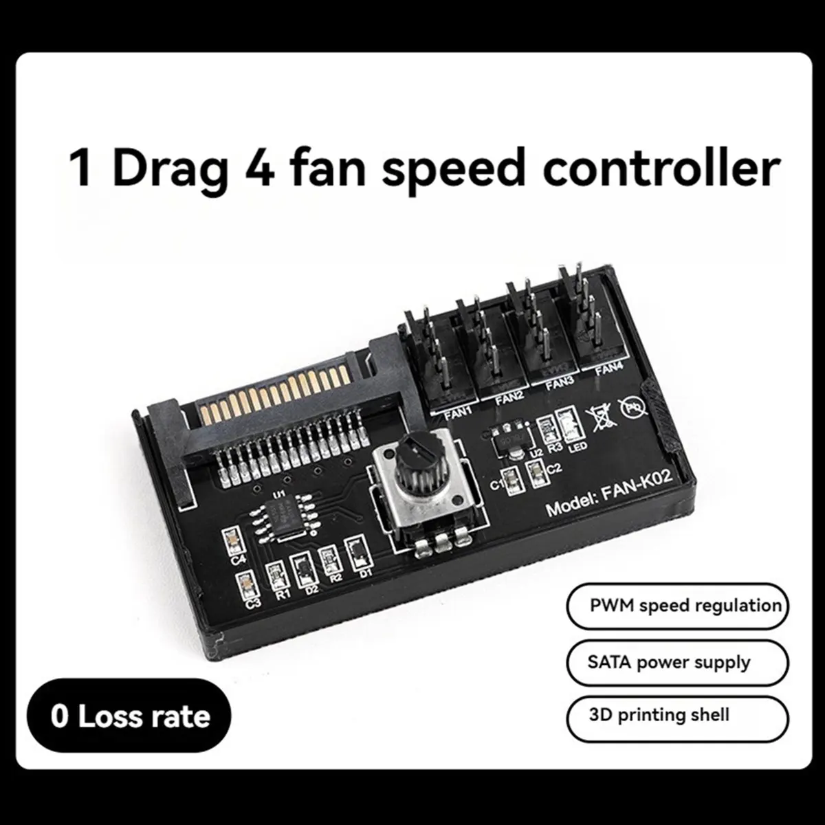 ABGZ PWM Fan Speed Controller High Power Sata DC Power 4Pin Fan Governor NAS Server Fan Speed Control 4-Way PWM Fan Governor