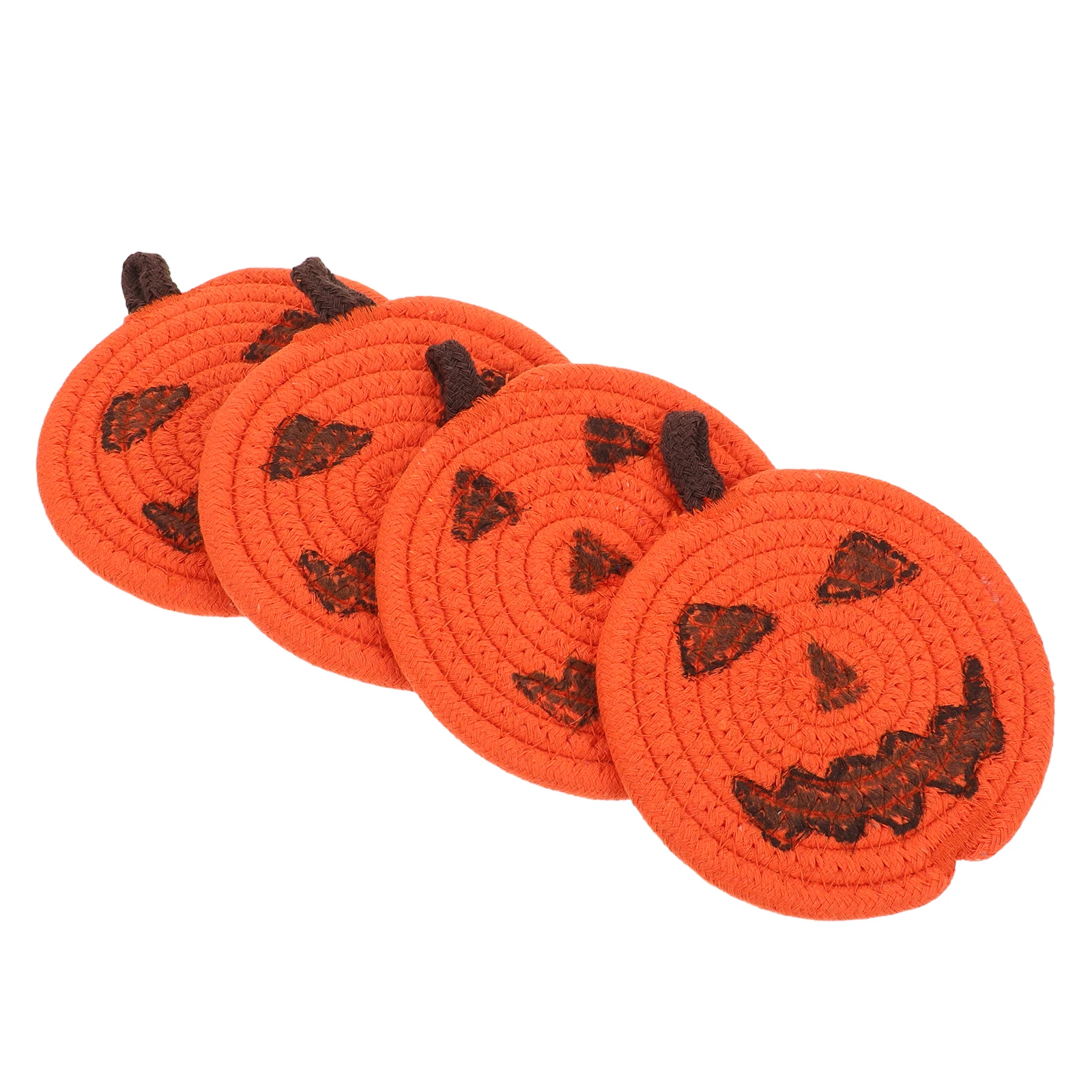 

4Pcs Halloween Pumpkin Braided Cotton Coasters Heat Resistant Drink Mats Decorative Tableware for Home Office Party Decor