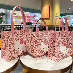 Kawaii Hello Kitty Sanrio Handbags Shoulder Bag Massage Bags Pink Leopard Pu Handbag Large Capacity Commuter for Women Girls