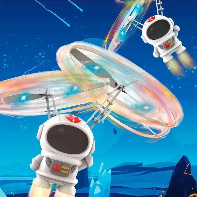 Brinquedo robô astronauta voador para crianças, aeronave de alta tecnologia, drone controlado manualmente, asas duplas interativas com luzes, presentes ao ar livre