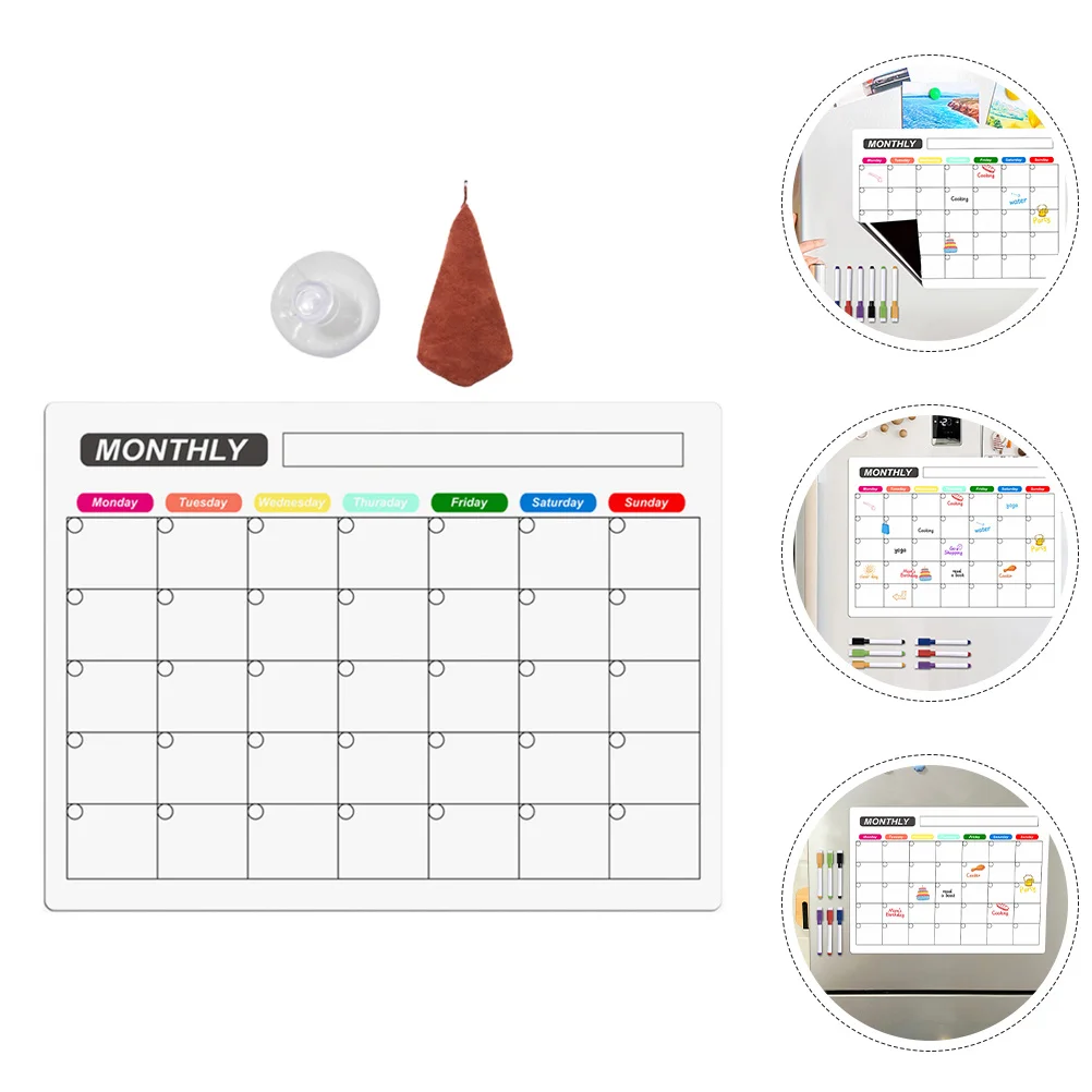 

1Set Magnetic Dry Erase Board for Refrigerator Clear Plastic Surface No Tape Needed Daily Planning Tool Wall Mountable Kitchen