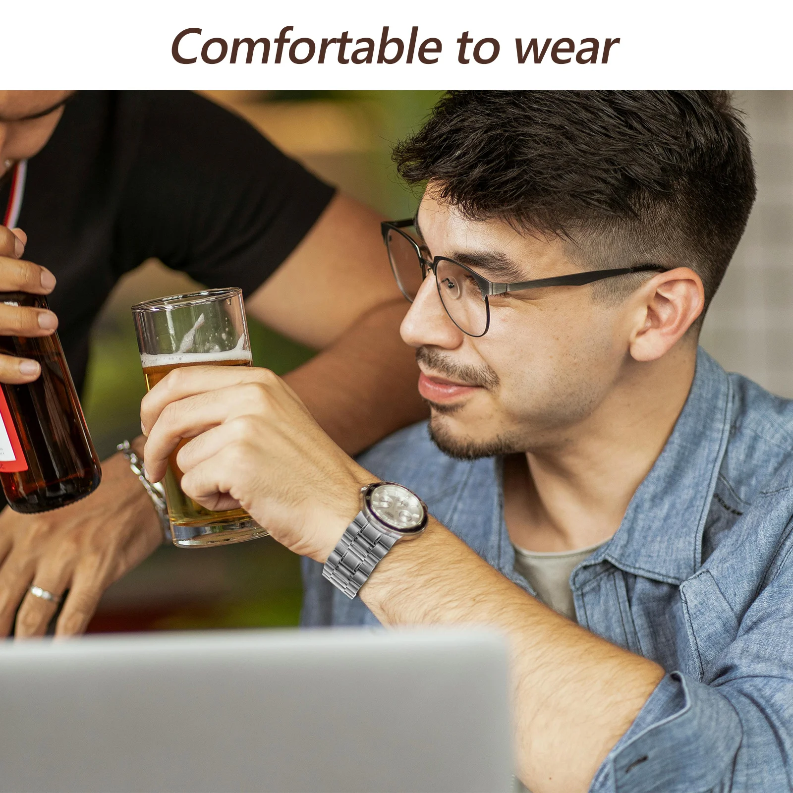 4 قطعة 22 مللي متر حزام ساعة من الفولاذ المقاوم للصدأ نهاية منحنية سوداء وصلات صلبة حزام سوار متين لاستبدال مشبك قابل للطي