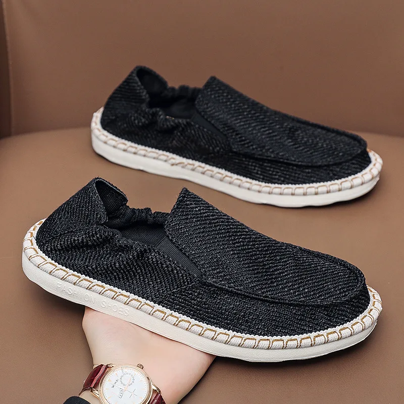 Spring New Shoes for Men Canvas Casual Shoes Breathable Slip-on Loafers Cool Flat Fisherman Shoes