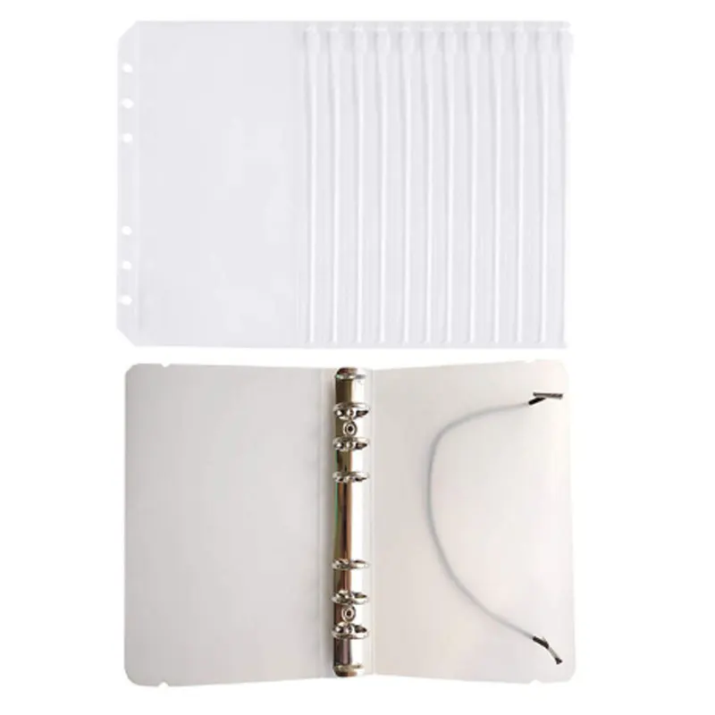 A6 Transparent Loose Leaf Notebook Cover Binder 12Pcs 6 Holes PVC Pockets Punch Zipper Stationery Storage Bags Protector Planner