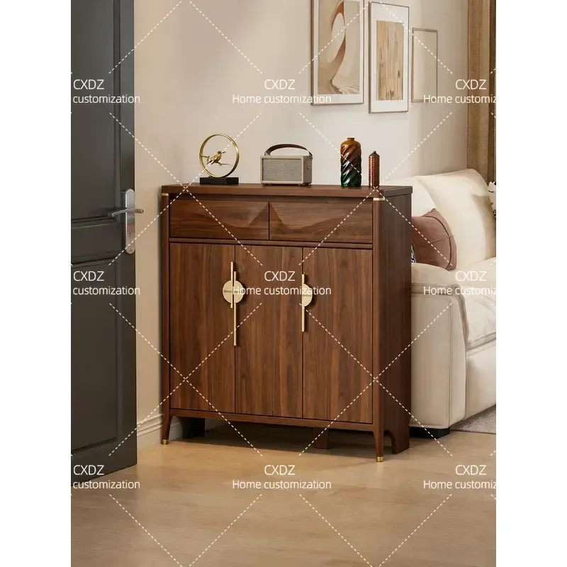 Solid Wood Shoe Cabinet Wall Mounted Household Storage Entryway Locker Living Room Retro Large Capacity Multi Layer Cabinet
