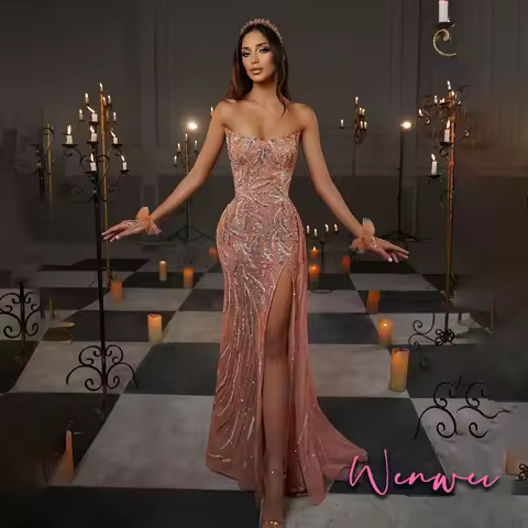 E.C.S. Exquisite Elegant Party Dress Luxury Evening Gown Custom Mermiad Prom Dress Strapless Sequins Decoration Shiny Dress