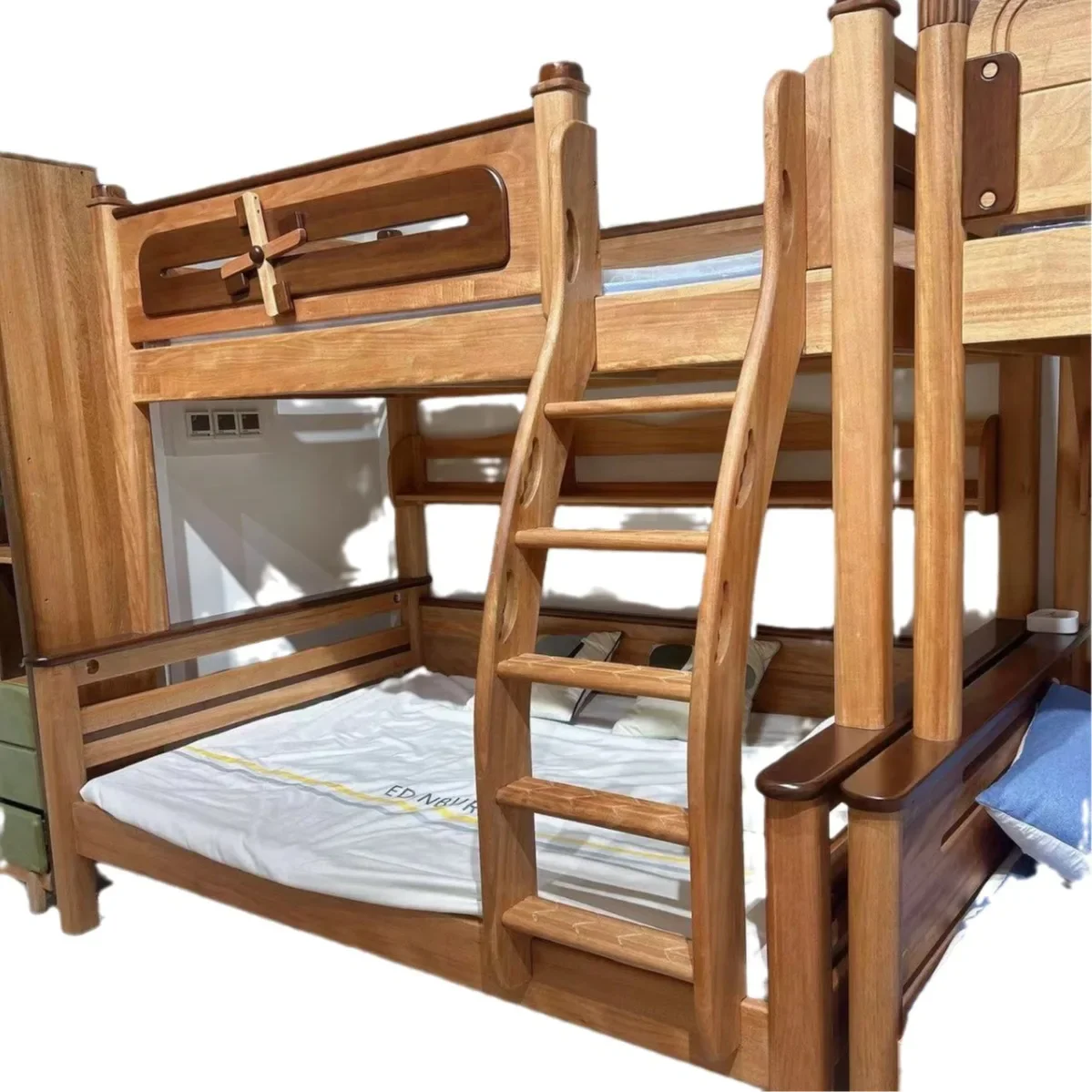 Children's solid wood upper and lower beds, red sandalwood mother and child beds, wood wax oil high and low beds