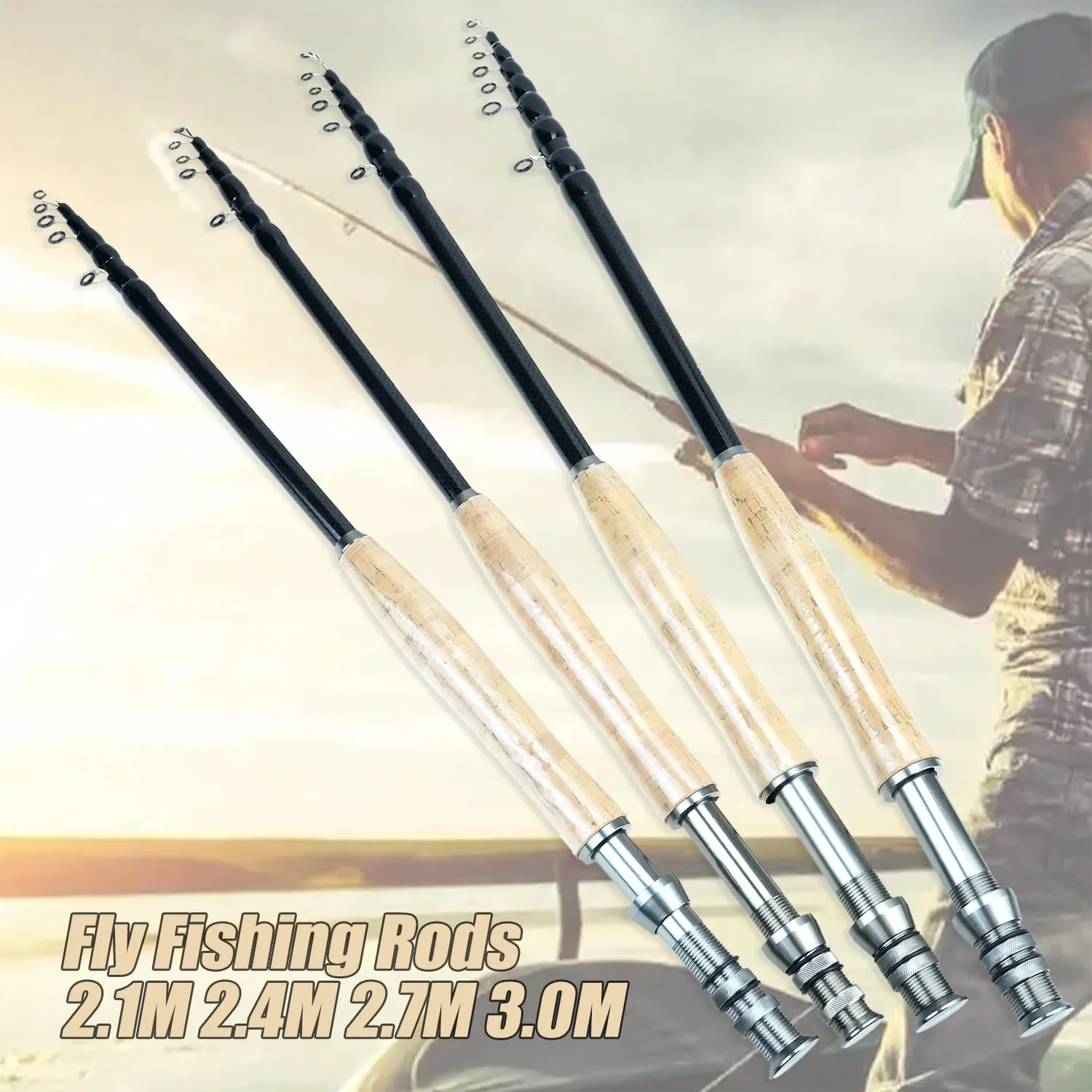 2.1M-3.0M Metal Wheel Base Telescopic Fly Fishing Rod Portable Carbon Fast Action Trout Fly FISH Pole Goods for Fishing Tackle