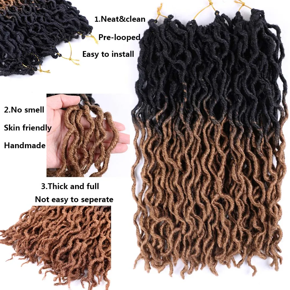 Sallyhair Faux Locs Curly Crochet Braids Hair Extensions 18 strands/pack Ombre Synthetic Braiding Hair 18inch