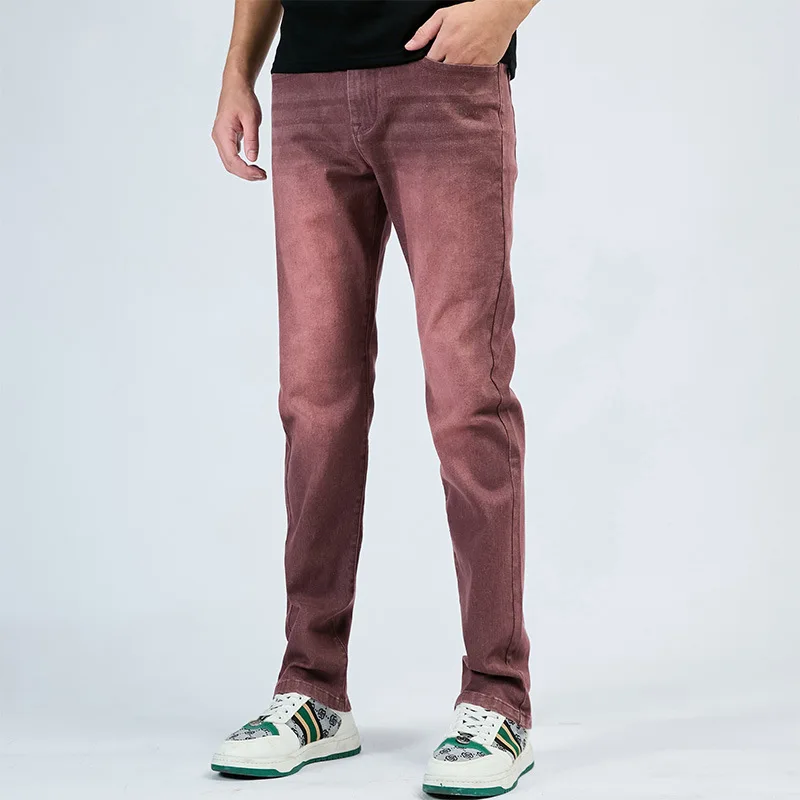 

Мужские эластичные джинсы скинни, модные повседневные облегающие джинсовые брюки, винно-красные, зеленые, синие, 6-цветные мужские брюки, бренд