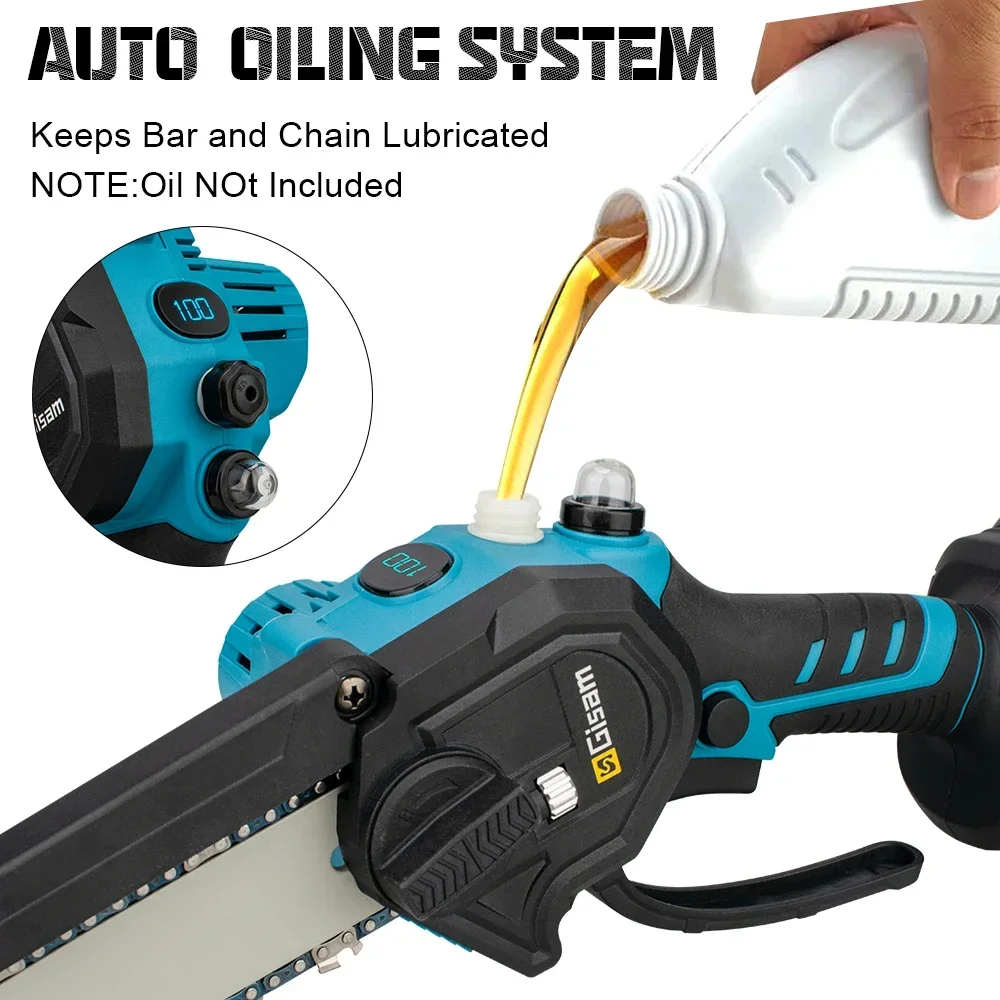 New Electric Saw 8 Inch With Digital Display Wiredless Rechargeable Prunning Chainsaw Brushless Power Tool For Makita 18VBattery