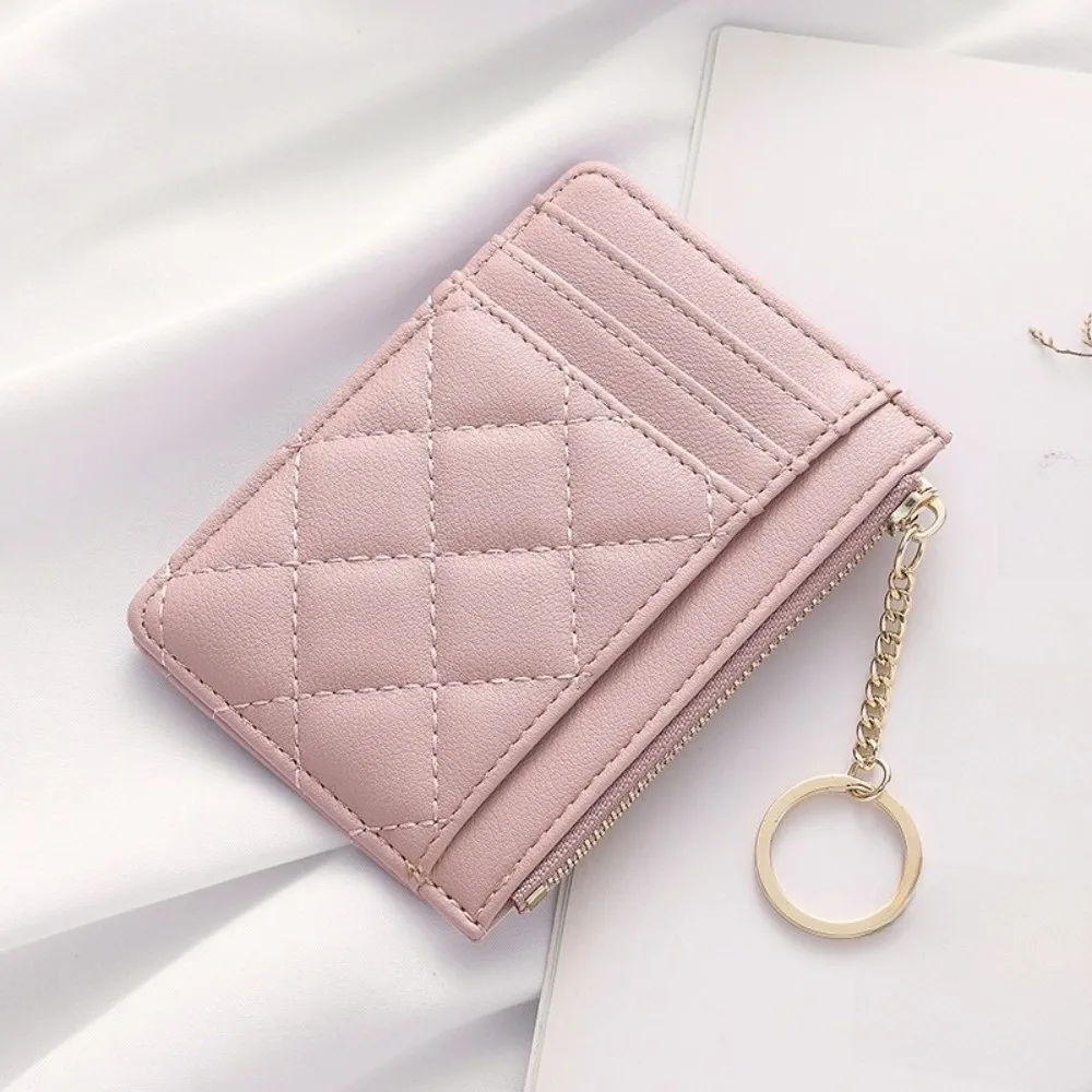 Tragbare kurze Hangging-Kartentasche aus PU-Leder, bunte Multi-Karten-Geldbörse mit Schlüsselanhänger, Reißverschlusstasche, Geldbörse für den Außenbereich