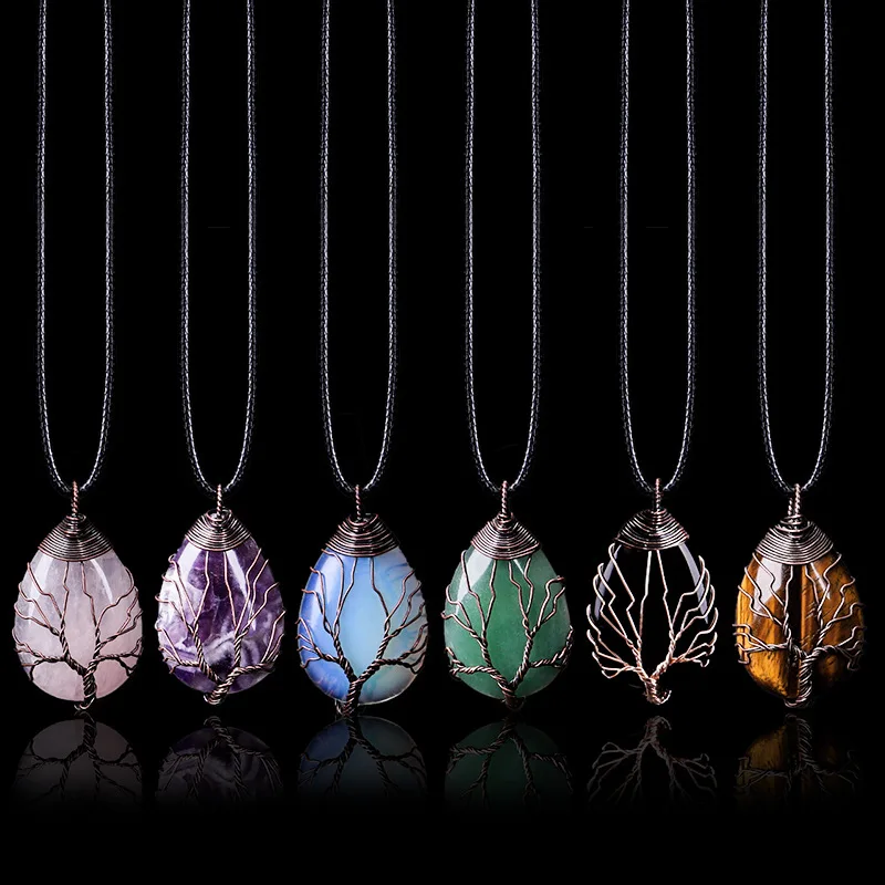 Tree of Life 7 Chakra Natural Gemstone Necklace Crystal Energy Healing Handmade Pendant Necklace for Women Men Yoga Jewelry