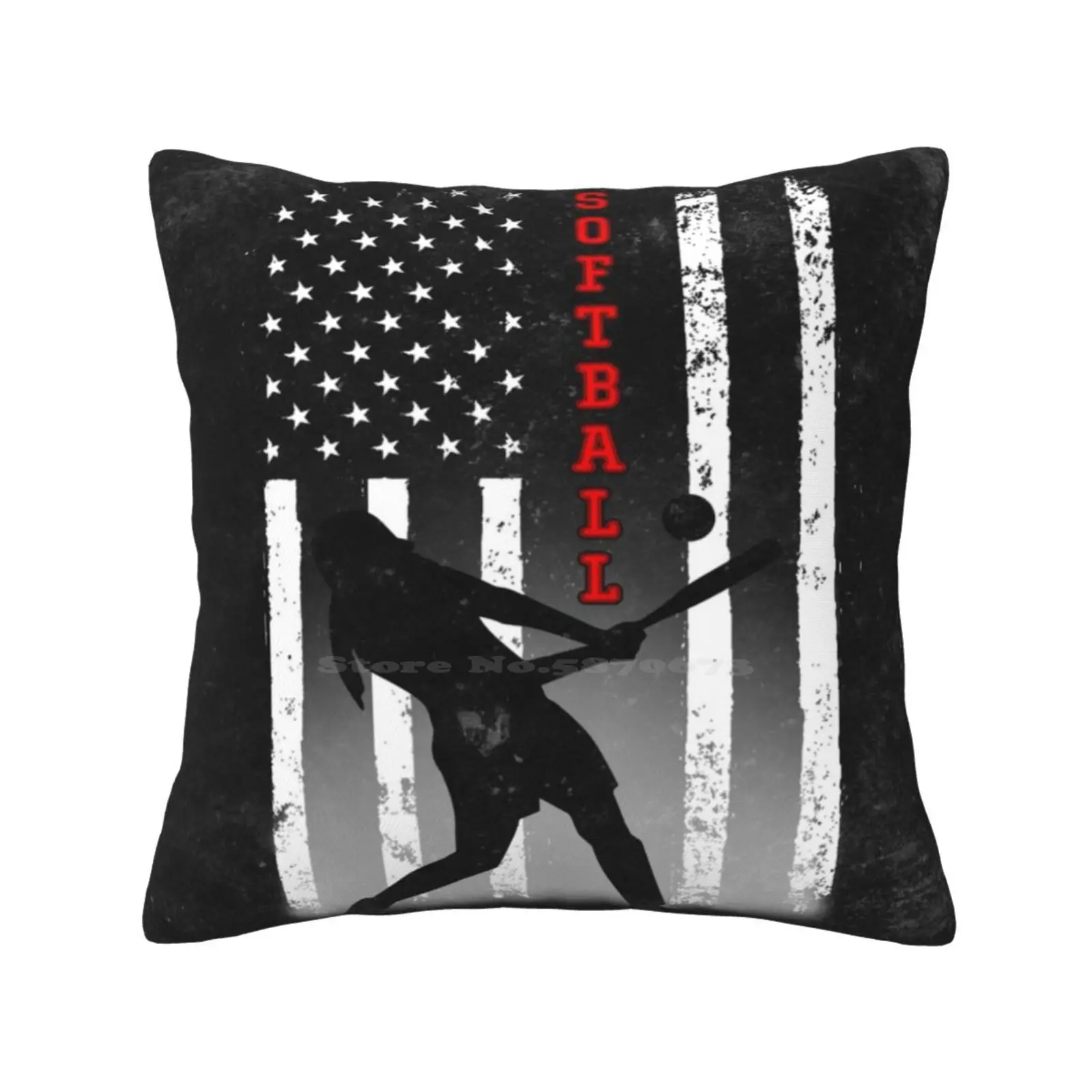 

Softball American Flag Black Funny Cute Decor Square Pillowcase Softball Art Softball Christmas Christmas Quarantine Funny