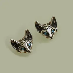 Hot Sell Vintage 925 Silver Needle Little Cat Animal Ladies Stud Earrings Jewelry For Women Accessories Anti Allergy Gifts