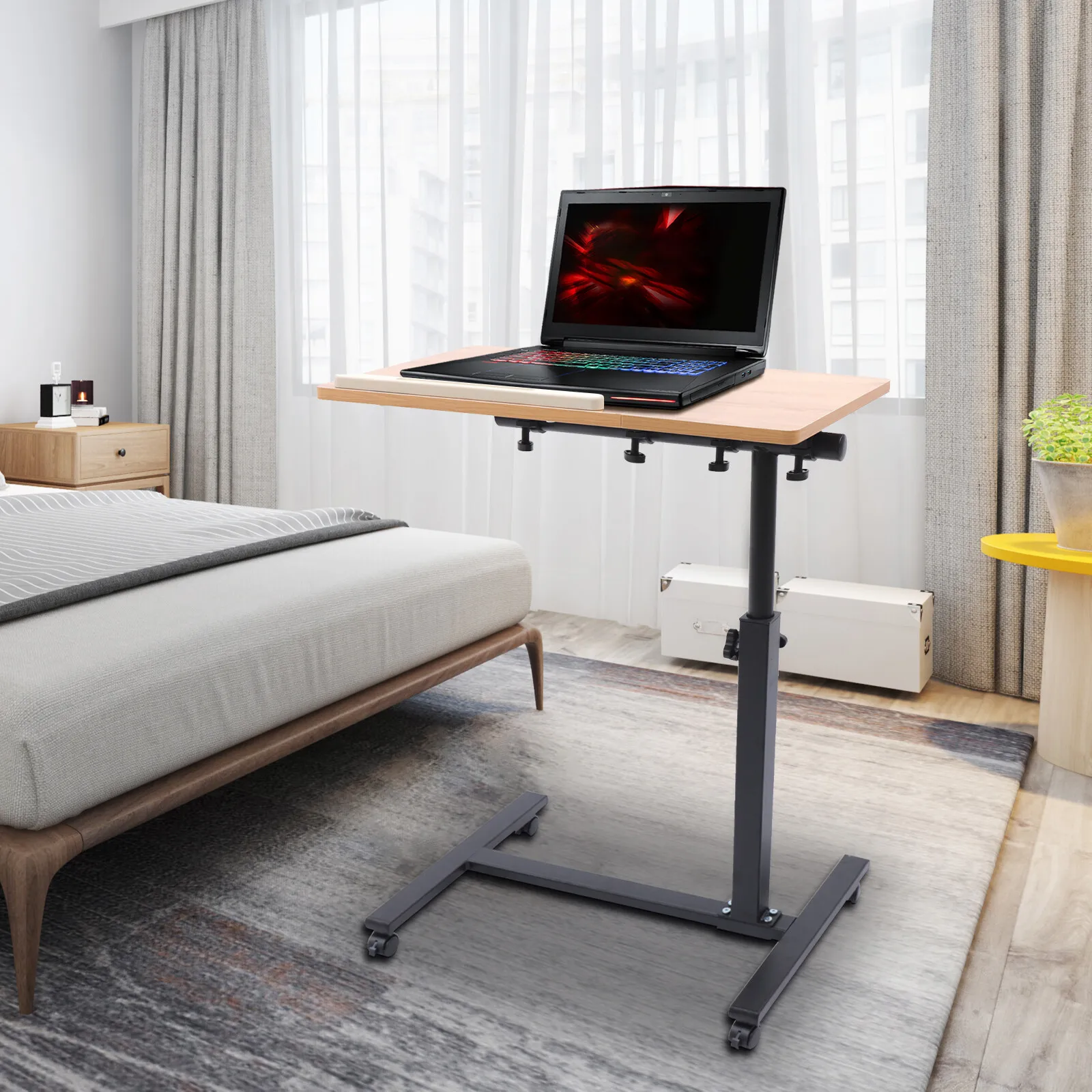 

Rolling Laptop Desk Adjustable Mobile Computer Stand Office Table with Wheels