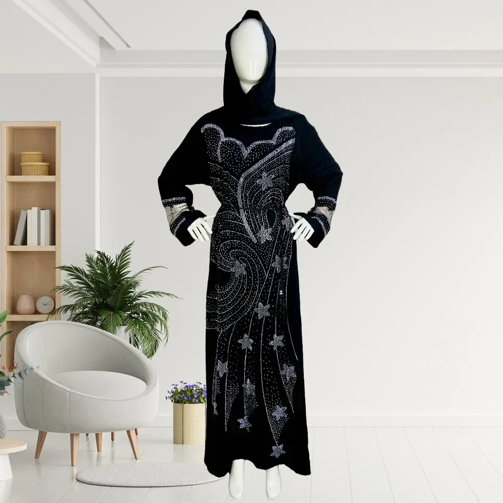 Elegante primavera moda donna musulmana manica lunga o-collo Plus Size lungo Abaya Dubai Abaya Maxi vestito caftano Abaya per le donne