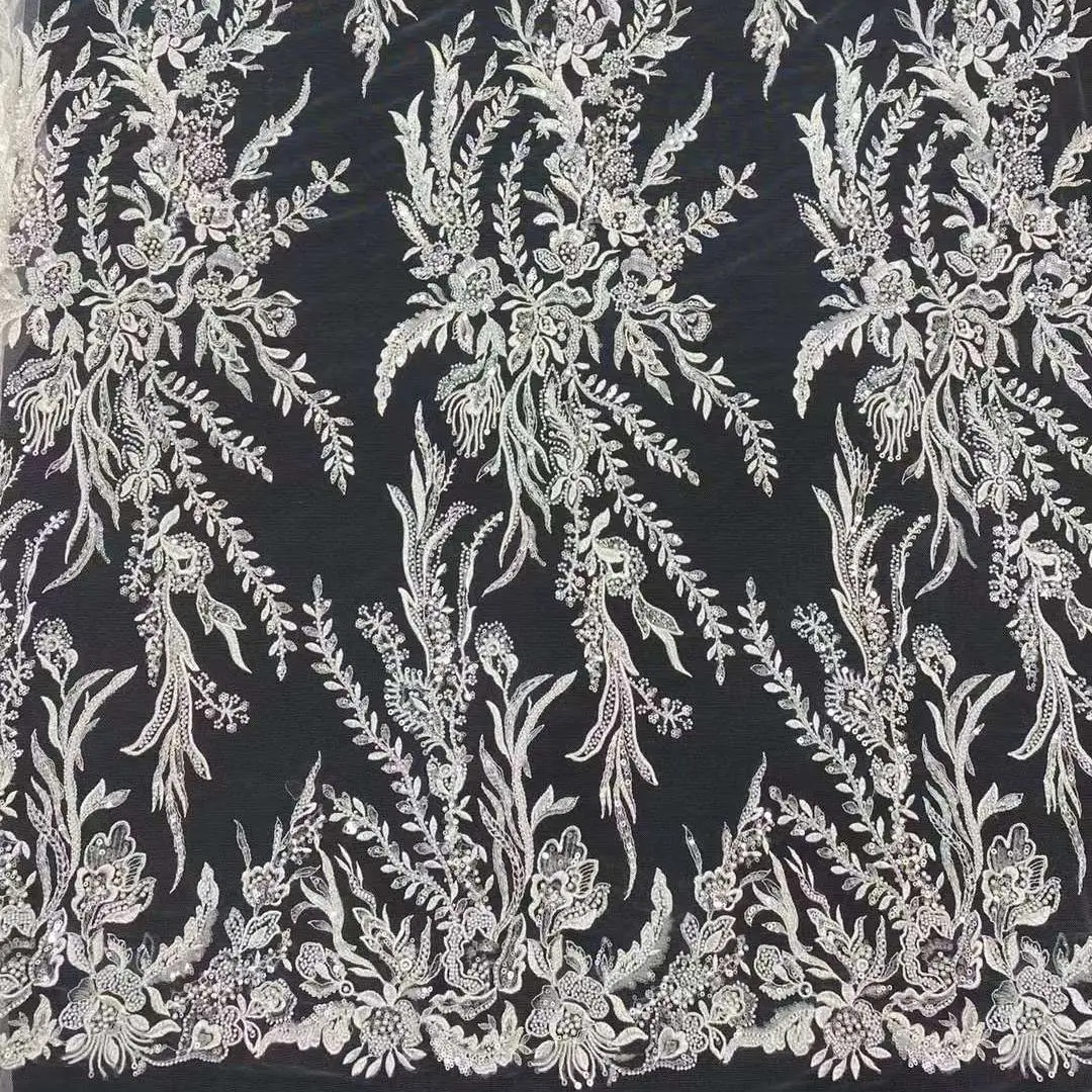 

High Quality White Weddings Design With Pearls Sequins Embroidery French mesh African Nigeria lace For Evening dresses Party