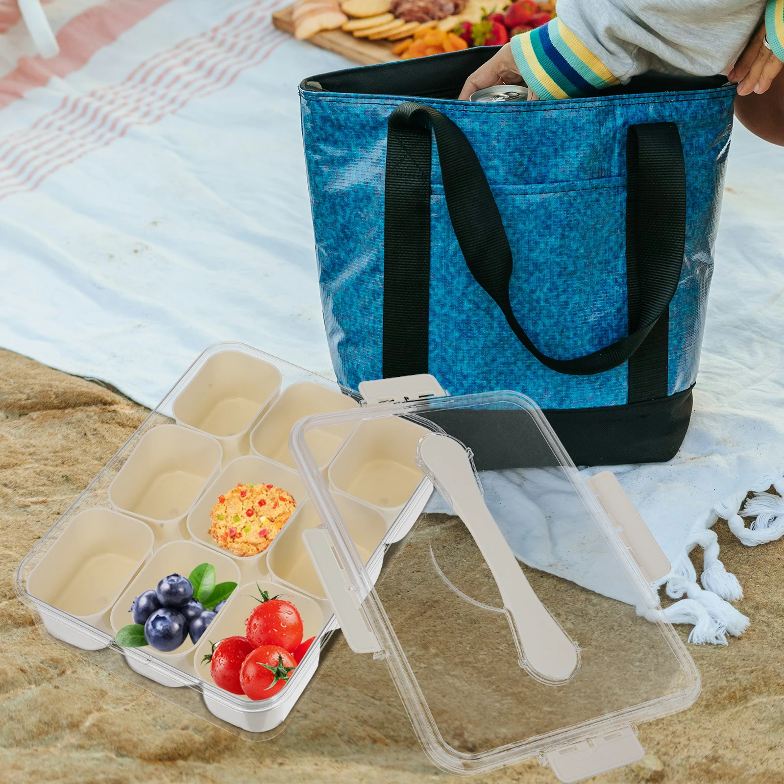 

Dry Fruit Box Divided Food Storage Box 9-Compartment Plastic Snack Holder Dustproof Lid for Snacks Nuts Candy Cookies