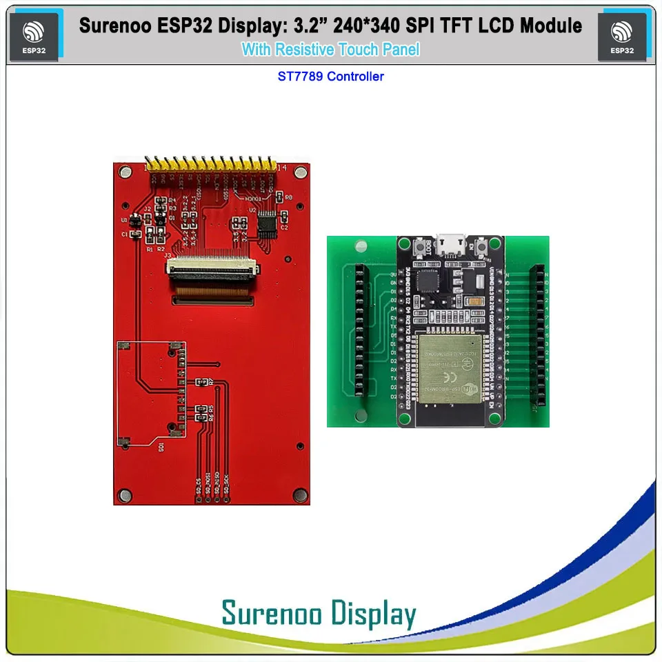 Surenoo ESP32 3,2 pulgadas 240*320 Serial SPI TFT LCD módulo Panel pantalla táctil resistiva RTP para Arduino