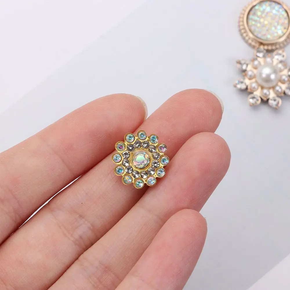 10PCS DIY Craft Hat Accessories Flower-shaped Headwear Accessories Pearl Button Rhinestone Buttons Pearl Hairpins