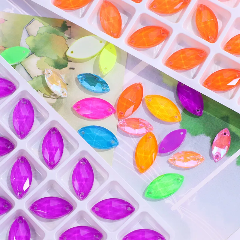 

Neon Fluorescence Rivoli All Sizes Glass Crystal Navette Sewing Stones Flatback Sew on Rhinestones For Garment Clothes Bags