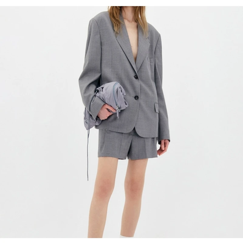 25 Year Spring and Autumn New Women's Loose Wide Shoulder Unique Design Wool Simple Versatile Suit Coat