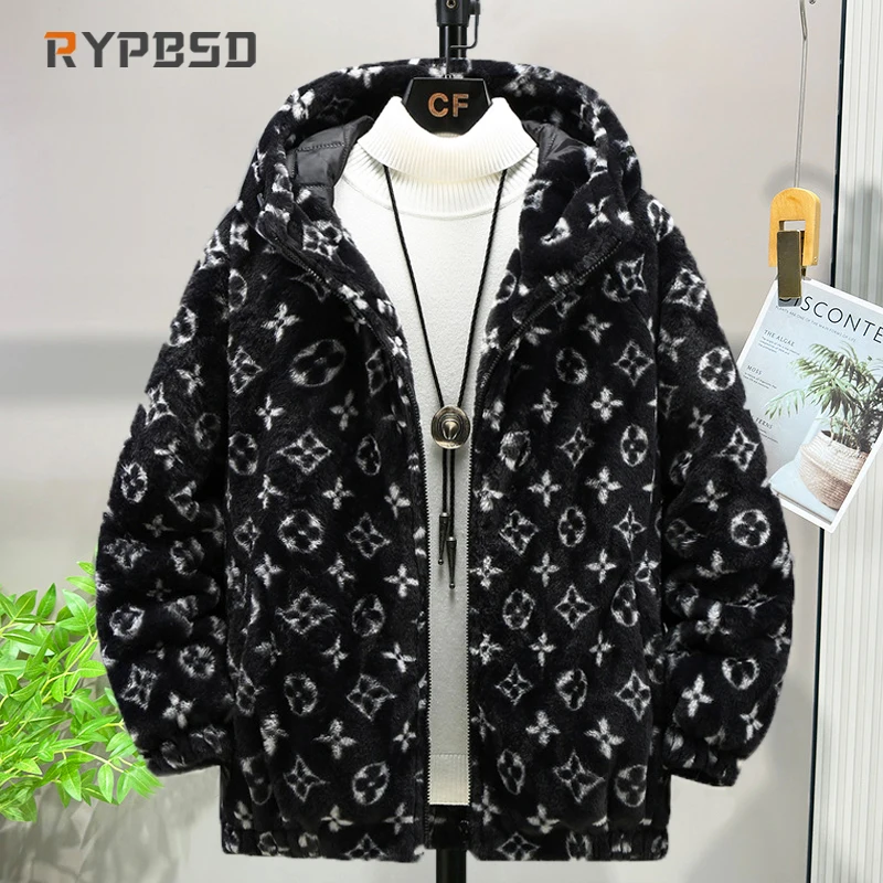 Winter Puffer Jacket Men Women Luxury Brand Streetwear Korean Printed Thick Warm Loose Lambswool Casual Hooded Parka Coat Men