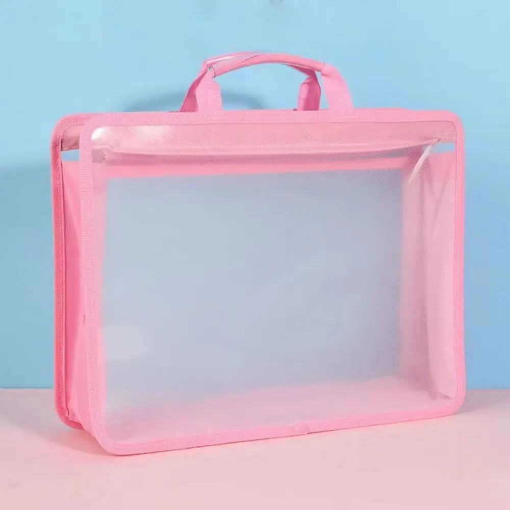 Large Capacity Transparent a4 Handbag Thickened 2 Layer Portable Documents Bag Protective Zippered Plastic File Organizer School