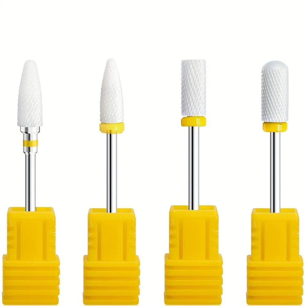 4 pcs Ceramic nail drill bit, cuticle care tool, suitable for polishing and removing acrylic nails and natural nail gel, durable