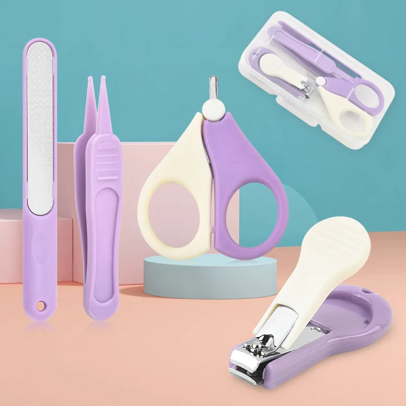4PCS/Set  Baby Care Tools Baby Nail File Newborn Baby Nail Scissor Kid Portable Nail Clipper Trimmer Tweezer Kit Care Utensils
