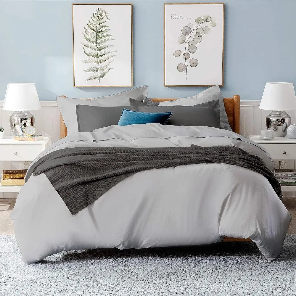 

Bamboo Fiber Queen Size Duvet Cover Set - Soft, Breathable, and Cool with Corner Ties, Button Closure, and Two Pillowcases