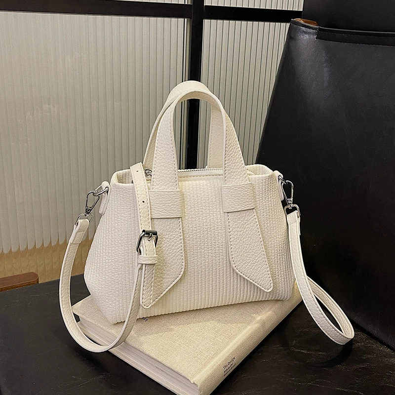 

Parisian Designer Satchel Bag - Textured Vintage Leather Crossbody With Trendy Square Shape & Spacious Interior