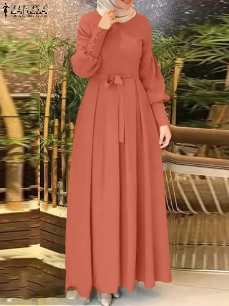 ZANZEA damska jesienna sukienka letnia muzułmańska hidżab sukienki turcja Abaya dubaj szata Femme elegancka impreza z długim rękawem Maxi Vestidos Kaftan