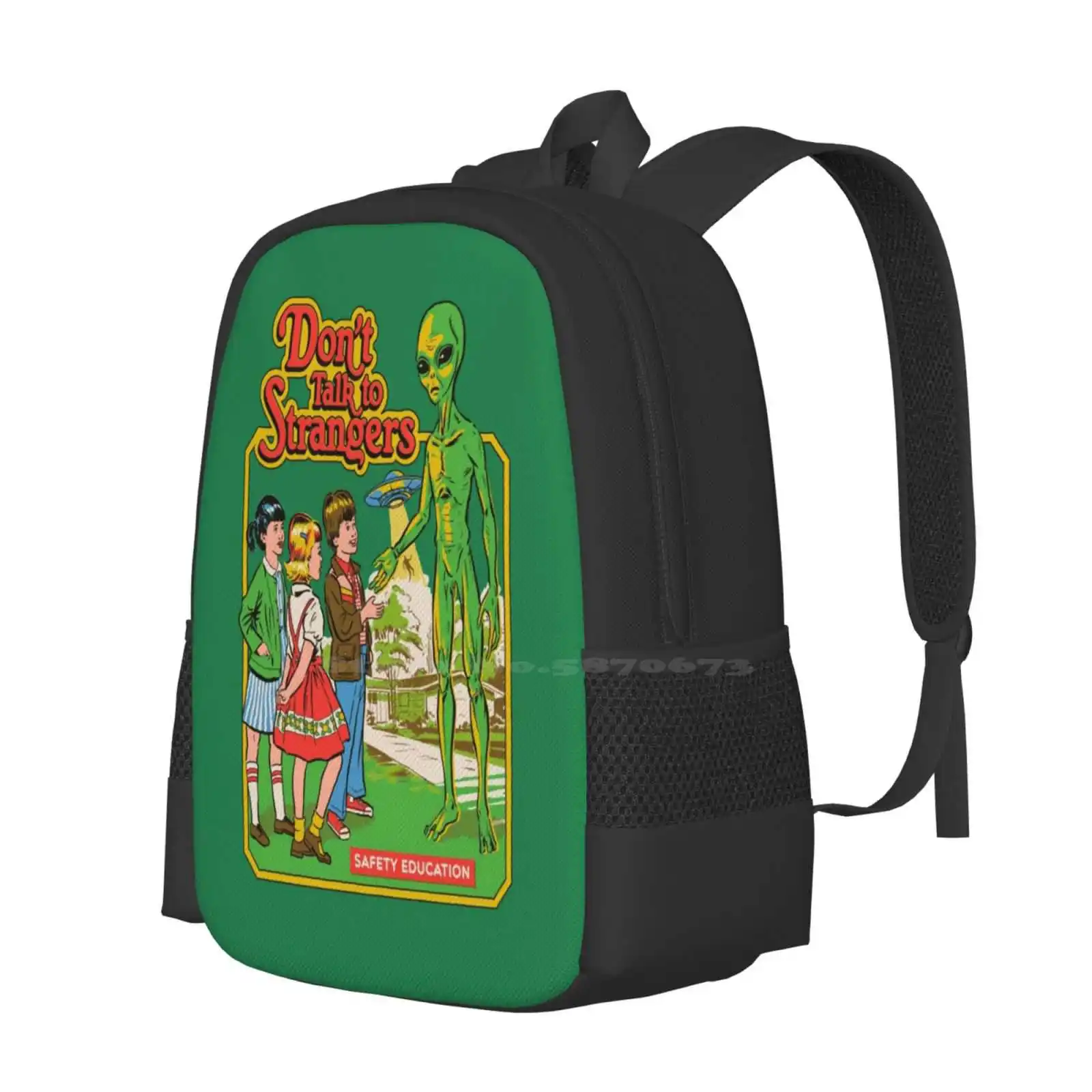 Jangan bicara dengan asing tas sekolah Travel ransel Laptop Stranger Danger 80S 70S Nostalgia Ufo ilmu pengetahuan Alien