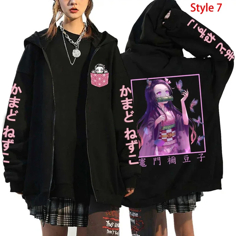 Nieuwe Kamado Nezuko Hoodie Vrouwen Casual Persoonlijkheid Rits Capuchon Truien Jas Streetwear Mode Herfst/Winter Anime Sweatshirt