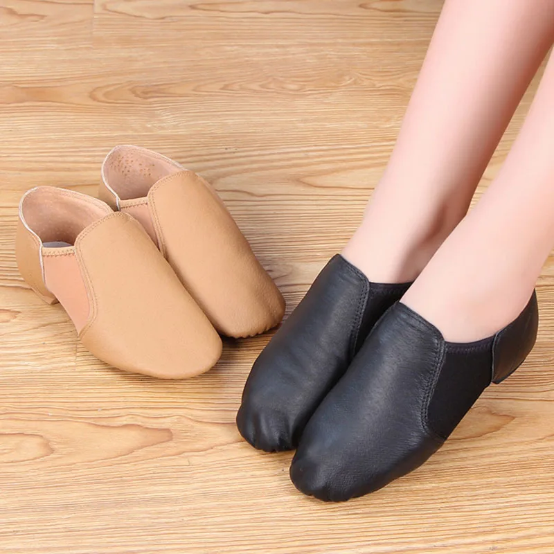 Sepatu Slip -on kulit domba untuk pria dan wanita, sepatu dansa Jazz hitam atas Kulit domba berkualitas, sepatu selop untuk pria dan wanita