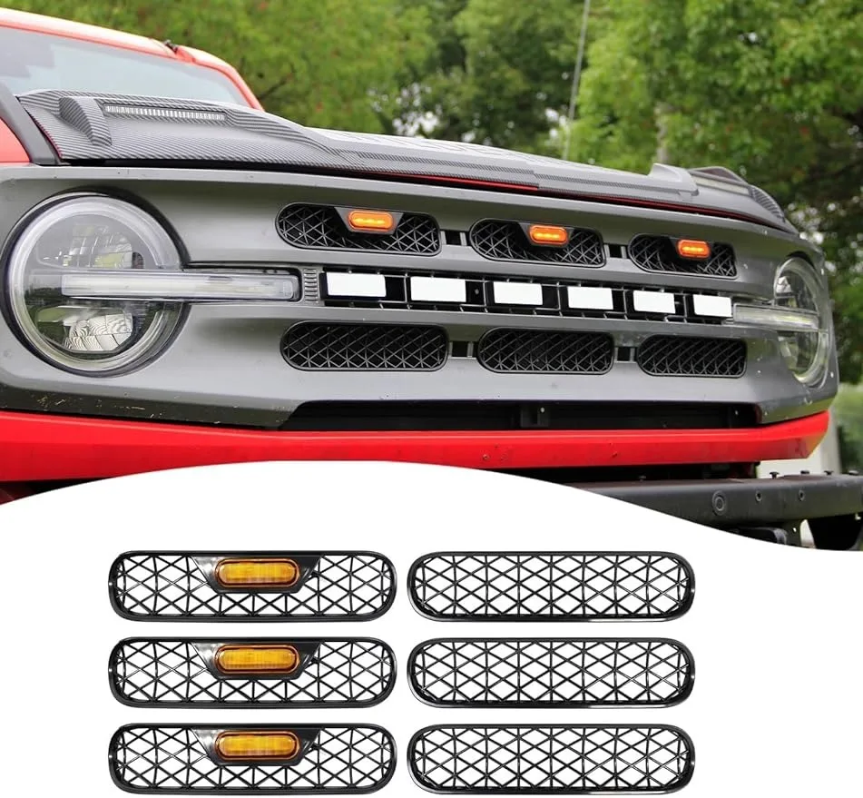 Car Grille Mesh Decoration For Ford Bronco Big Bend 2024 Front Mesh Grille Inserts with LED Grill Lights Grills Decoration Frame