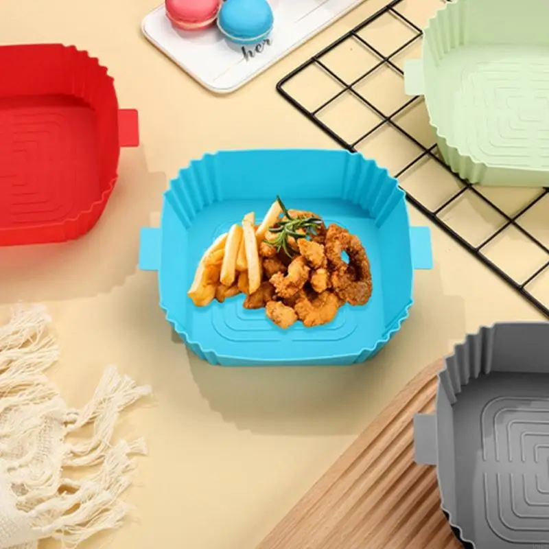 U0DE 재사용 가능한 사각형 에어 프라이스 바구니 실리콘 인서트, 쉬운 청소 자 스틱 라이너, 내열 요리 매트 방수 방수