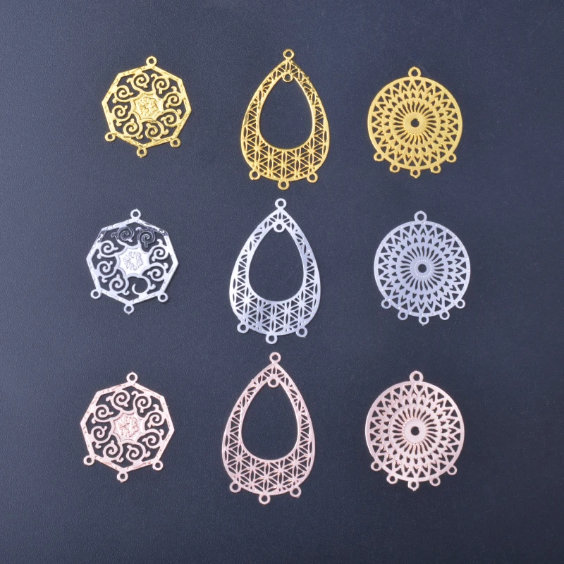 10 Stück Filigran-Schmuckverbinder aus Edelstahl, geometrischer Wassertropfen-Ohranhänger, DIY-Schmuck-Ohrring-Zubehör – Detail 1