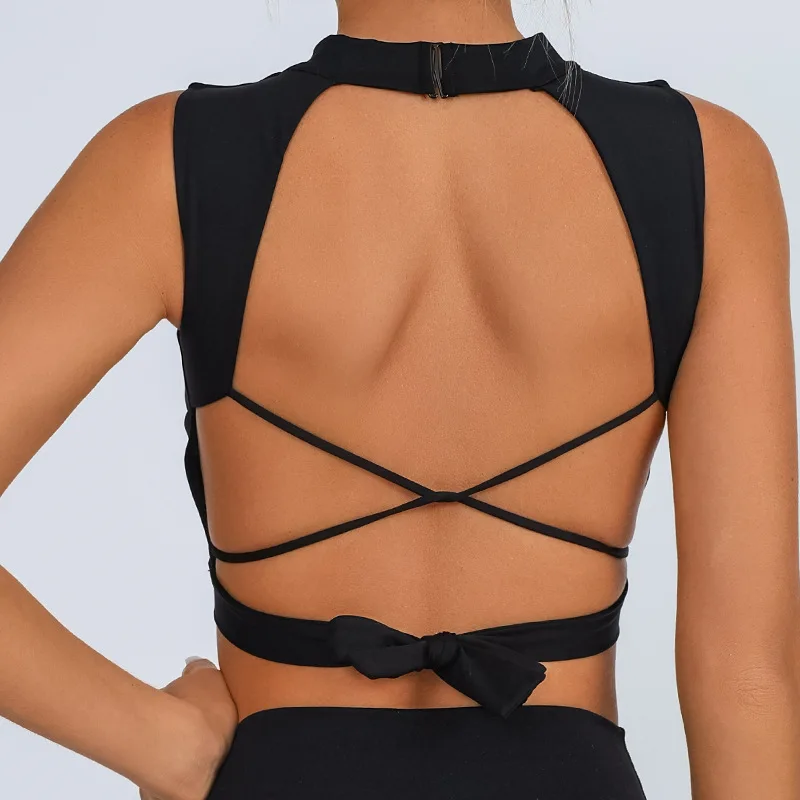 

Women's Yoga Sports Top High Elastic Qui Dry with Chest Pad Training Belted Vest Breathable Moisture ng Nylon Tank Top