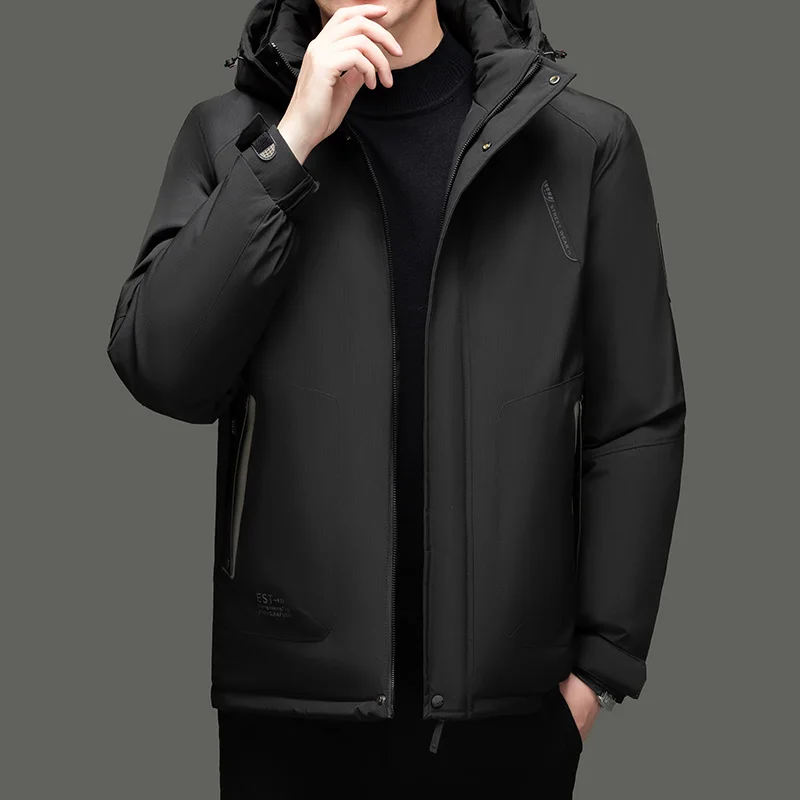 

Men's Winter Thiened Warm Cotton Jaet Hooded Versatile Long Sve Zipper Closure Color Polyester Lined Youth Faion