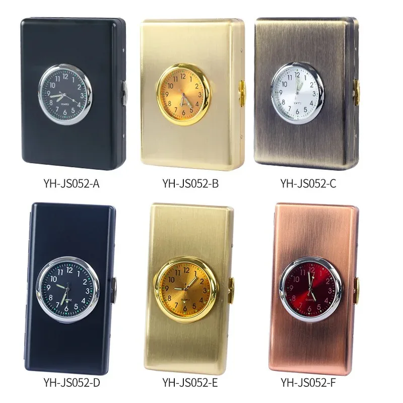 

Золотой портсигар со встроенными часами: идеальное сочетание элегантности и функциональности, портативное хранилище для сигарет, 9 шт.