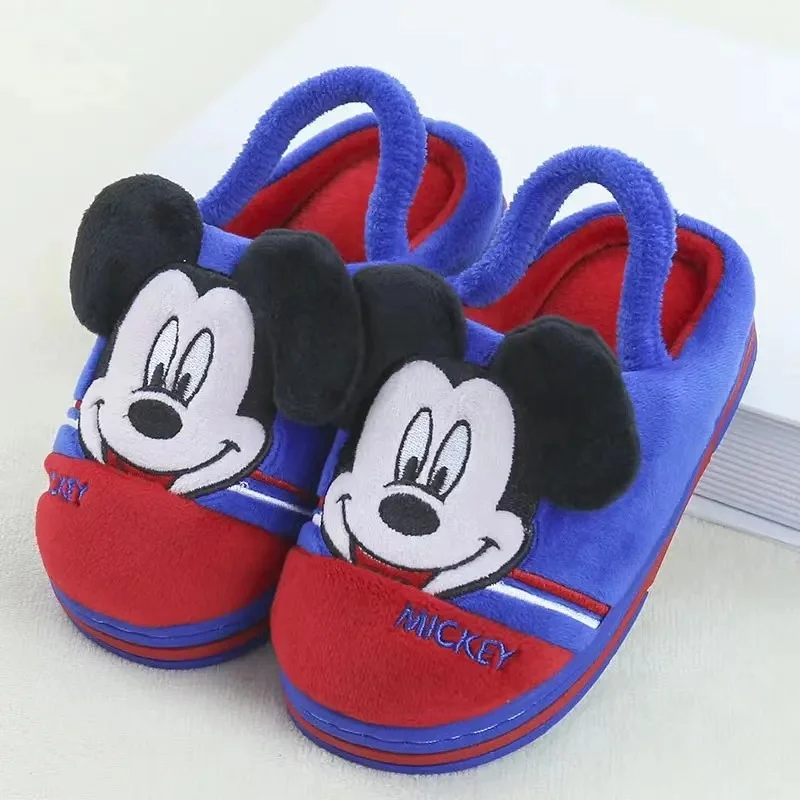 Winter Disney Baby Boy Girl Cotton Slippers Cartoon Mickey Minnie Mouse McQueen Cars Snow White Kids Indoor Anti-slip Home Shoes