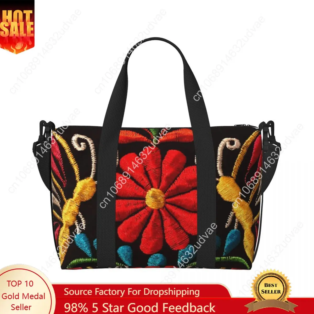 

Custom Large Mexican Butterflies And A Red Flower Tote Bag for Women Colorful Shoulder Shopper Gym Beach Travel Bag