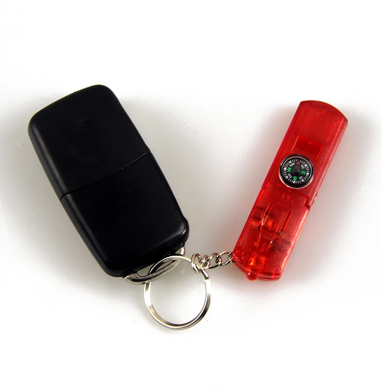 Mini Keychain Led Flashlight Pocket Red Light Torch Outdoor Whistle Emergency Compass Survival Portable Adventure Camping Light