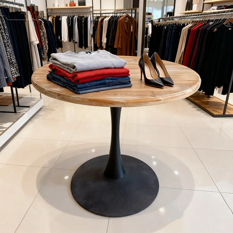 Retro nostalgic style solid wood big class table metal base iron and wood combination display table clothing store boutique